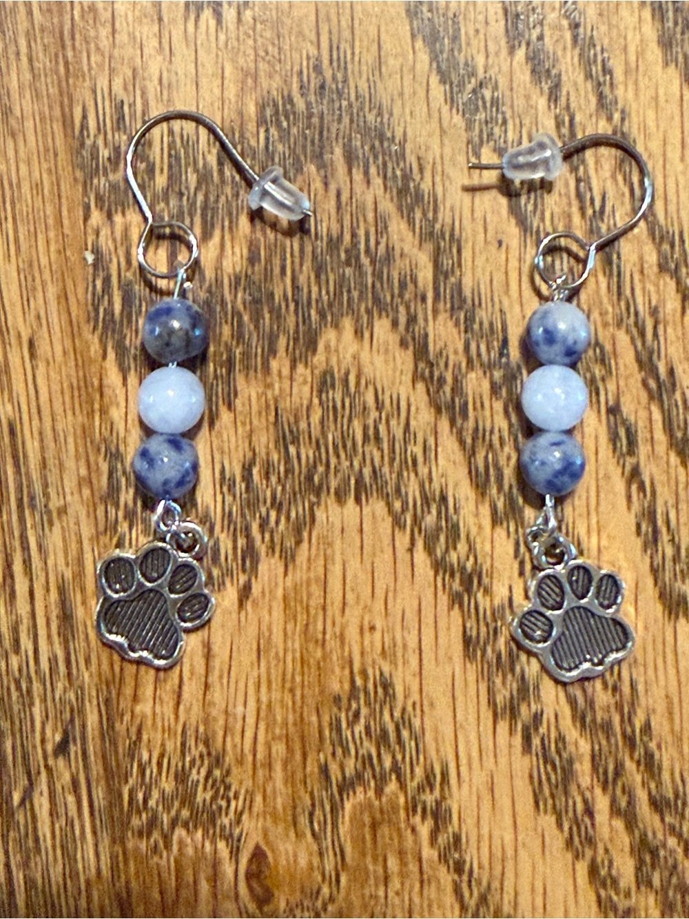NWOT Blue Beaded Paw Charm Dangle Earrings
